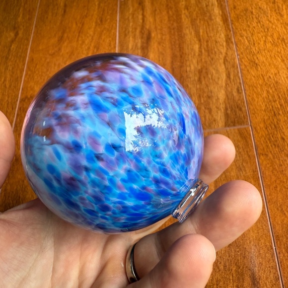 Glass Round Ball Sphere Blue Purple Pattern 3” Art Glass Pretty Unique Decor. - Picture 5 of 9